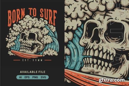 Born To Surf With Skull Vector Illustration