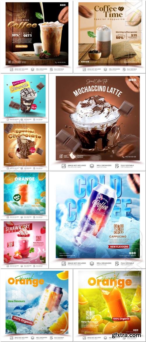 Flyer food and drink social media post, psd banner set vol 180