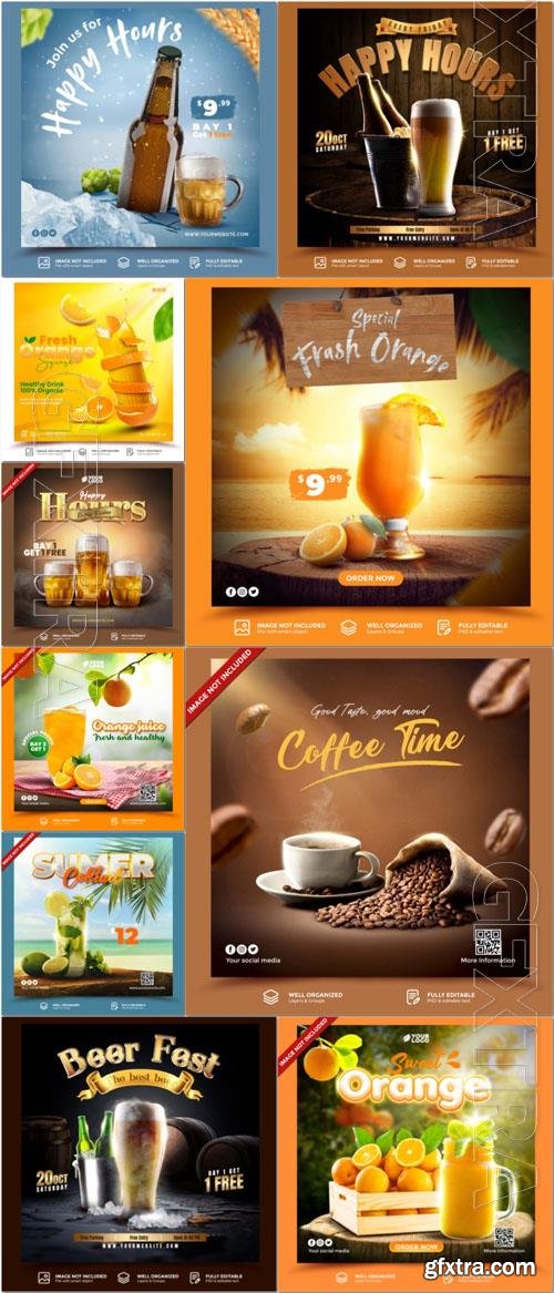 Flyer food and drink social media post, psd banner set vol 179