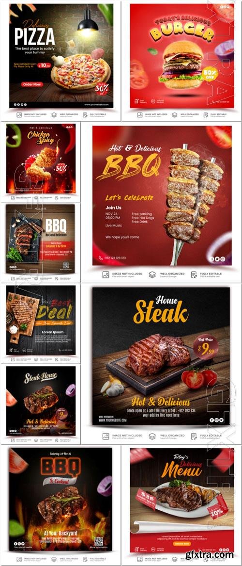 Flyer food and drink social media post, psd banner set vol 182