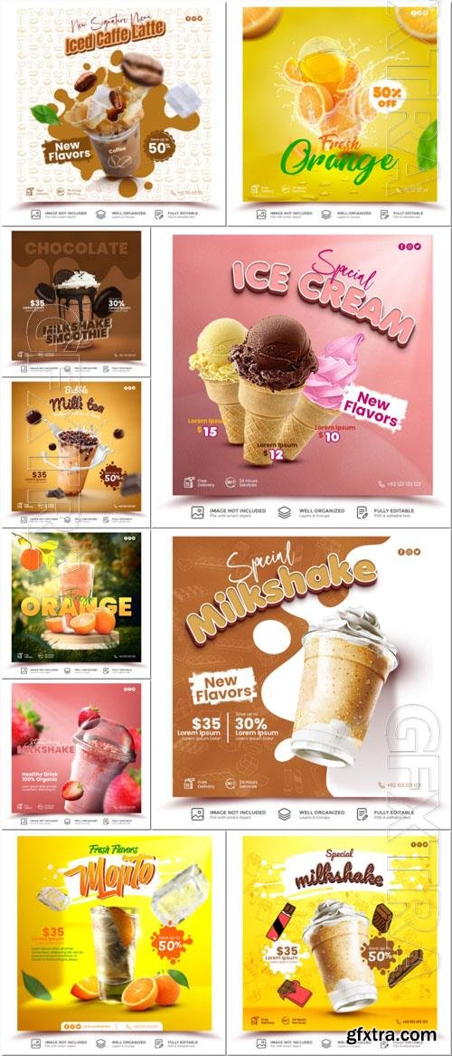 Flyer food and drink social media post, psd banner set vol 178