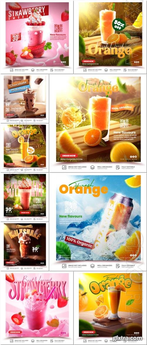 Flyer food and drink social media post, psd banner set vol 176