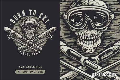 Born To Ski With Skull Vector Illustration