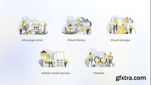 Videohive Cloud Storage - Yellow Gray Flat Illustration 44638020