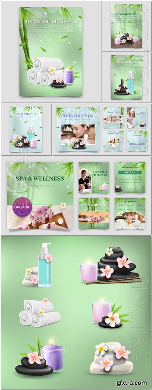 Vector wellness and spa template,  spa elements design set