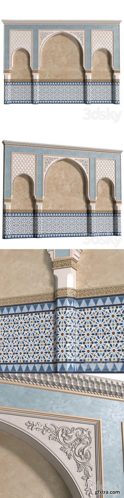 Arch in oriental style. Arab decorative wall. Arabic wall.Oriental Wall paneling