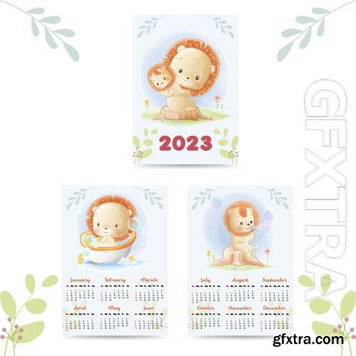 Vector cute animal characters calendar for 2023