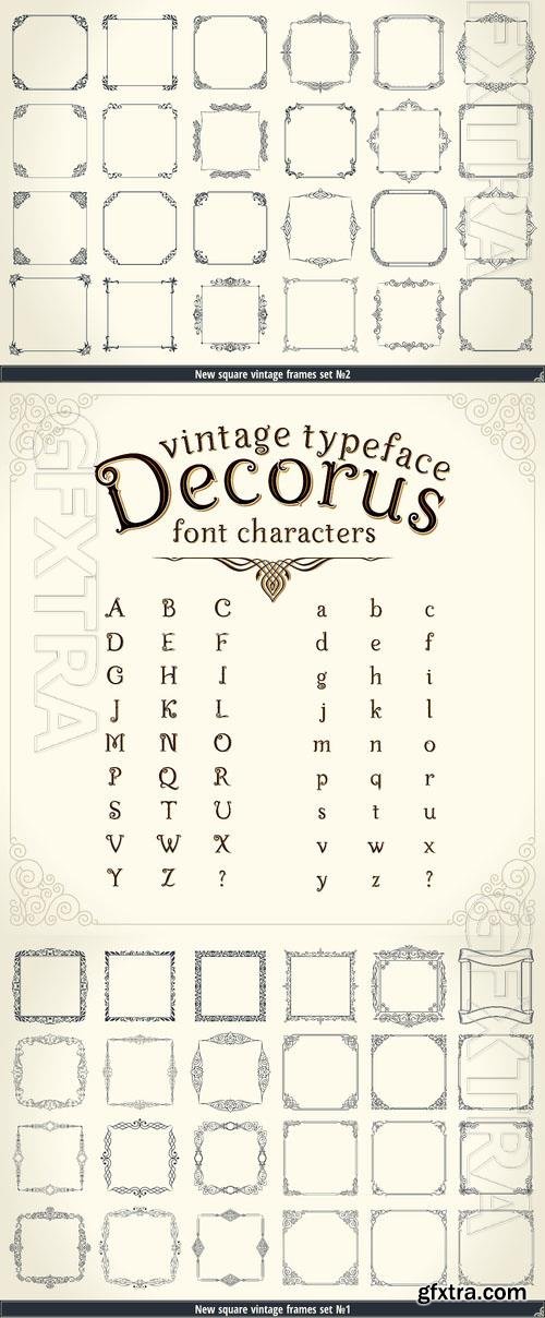 Vector vintage calligraphic frames, decorative font