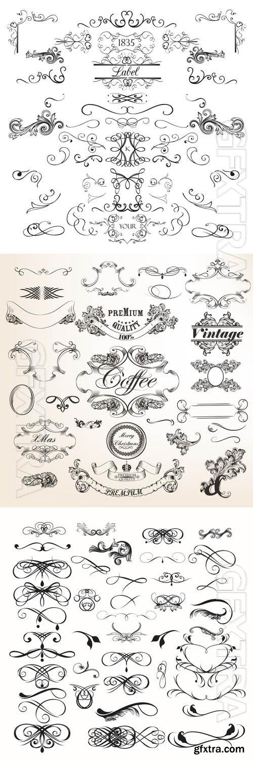 Decorative elements, swirls, ornaments in vector