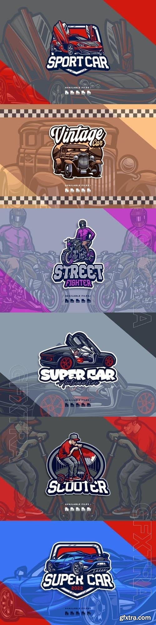 Super car, automotive transportation, motorcycle, scooter logo