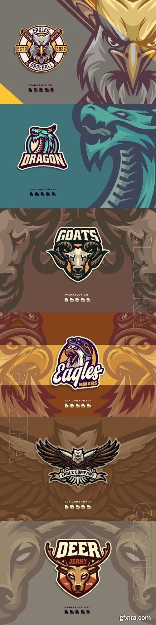 Eagle, deer sport, goat, dragon logo set