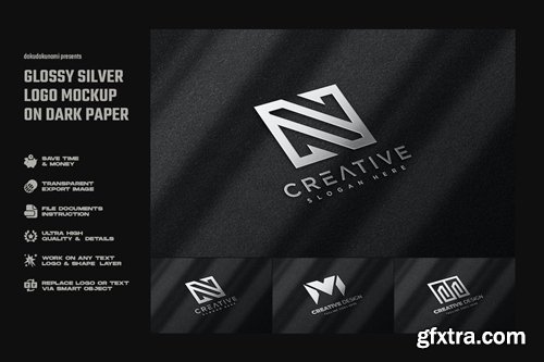 Glossy Silver Logo Mockup on Dark Paper XTU5C5P