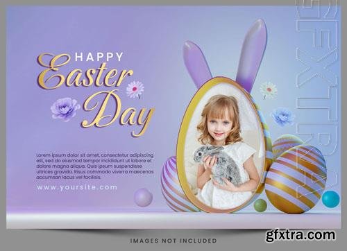 PSD happy easter day celebration with photo mockup greeting flyer template