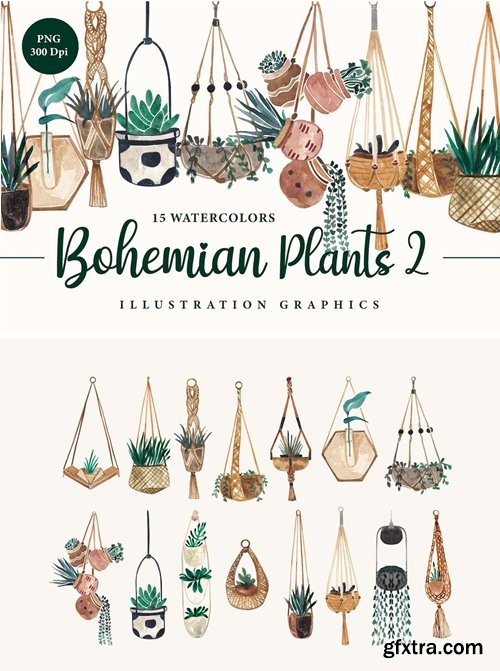 Terracota Plant Bohemian Tropical Set Watercolor S4VECAA