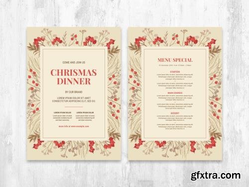 Christmas Menu Layout with Rustic Foliage and Red Berries 395376099