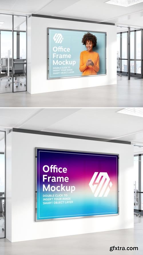 Billboard Hanging on Office Wall Mockup 386971391