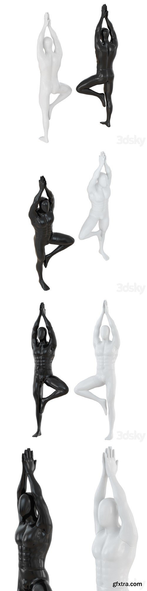 Male abstract mannequin stands in yoga pose 109