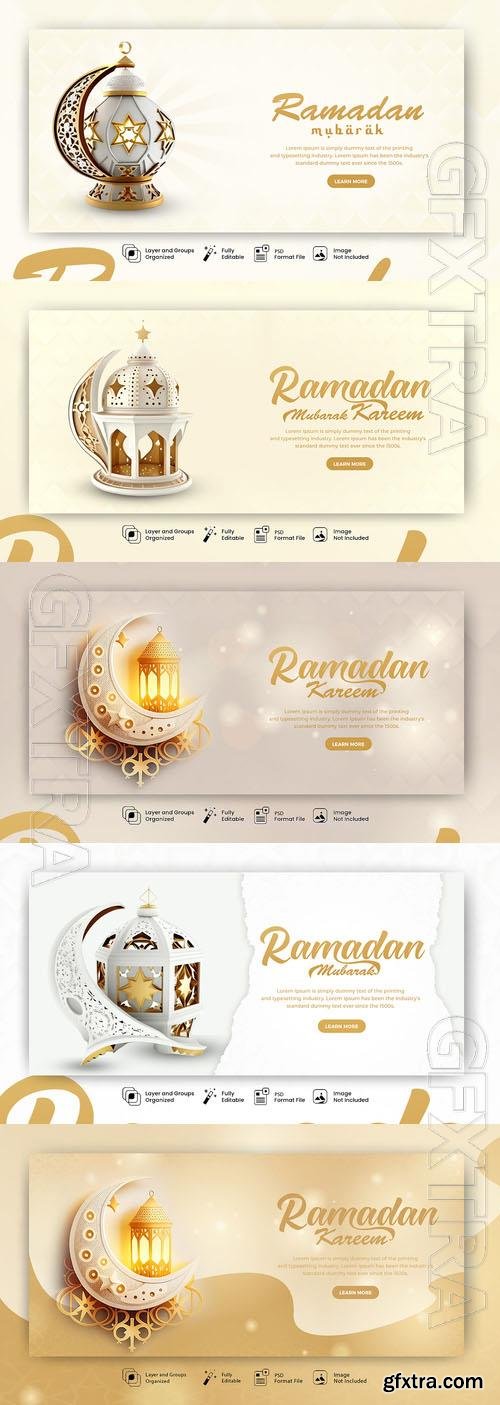 PSD ramadan kareem social media banner with a gold background and lantern