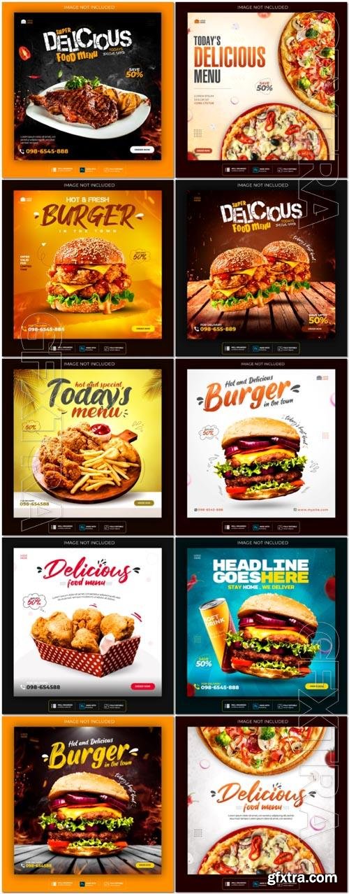 Flyer food and drink social media post, psd banner set vol 187