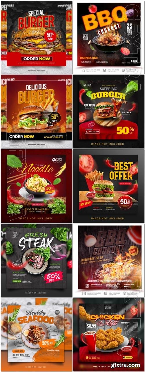 Flyer food and drink social media post, psd banner set vol 185