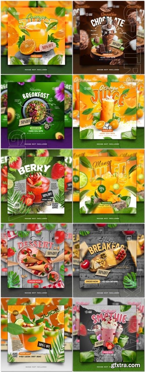 Flyer food and drink social media post, psd banner set vol 184