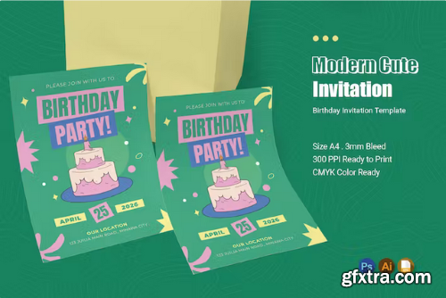 Modern Cute Birthday Invitation