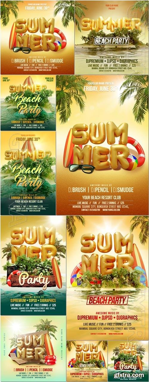 Beach summer party social media post invitation psd flyer template