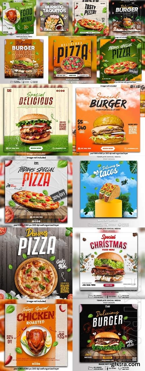 Flyer food and drink social media post, psd banner set vol 188