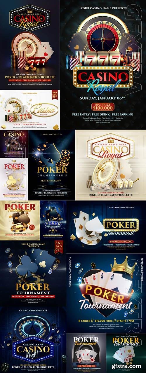 Casino, poker social media set flyer invitation design template