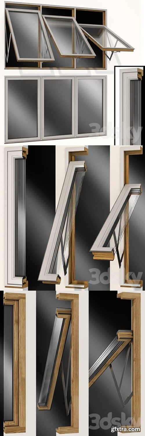 Top swing hinged wooden metal window