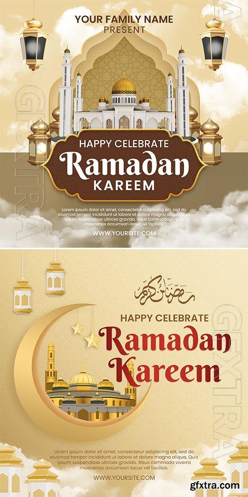 Ramadan kareem psd poster with a picture of a mosque and a month