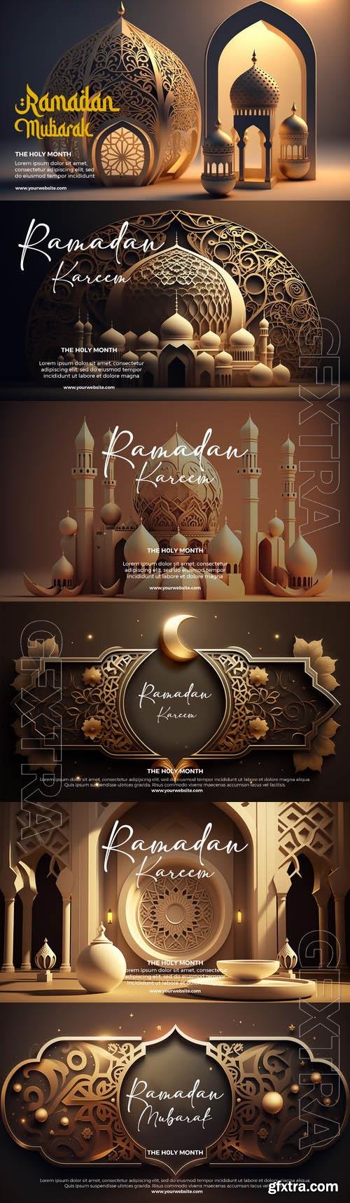 Ramadan kareem psd banner template with 3d render islamic background