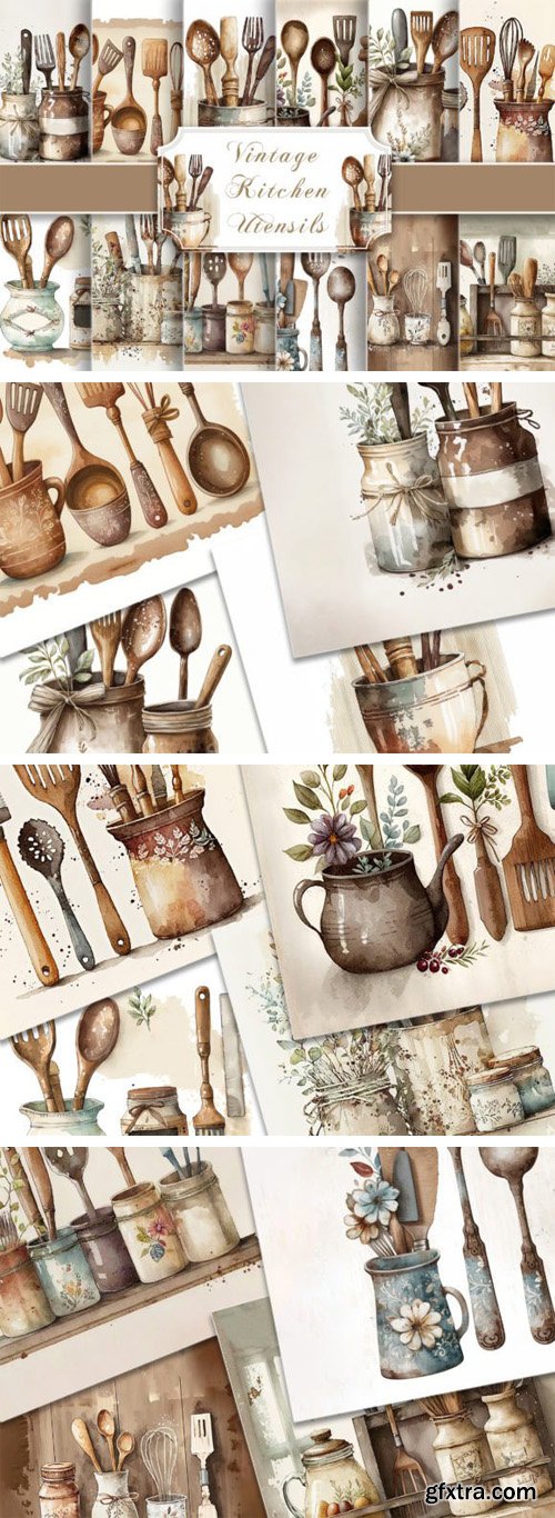 Vintage Rustic Farmhouse Utensils Illustrations