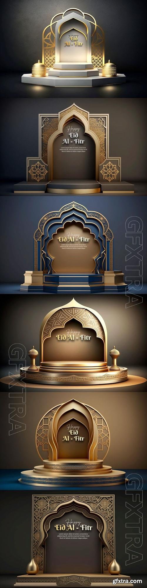 PSD luxurious podium in islamic style happy eid alfitr