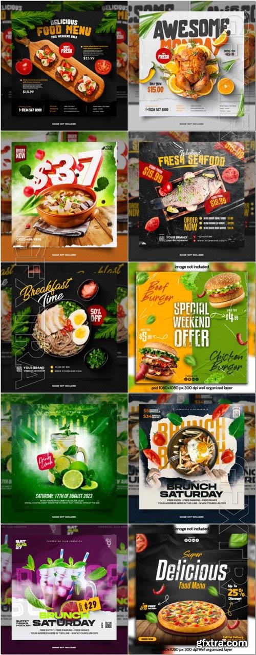 Flyer food and drink social media post, psd banner set vol 189