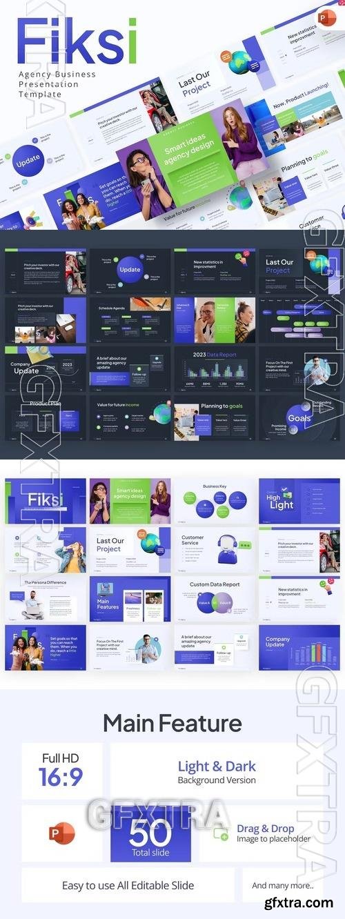 Fiksi Agency Business PowerPoint Template 4R97ZZZ