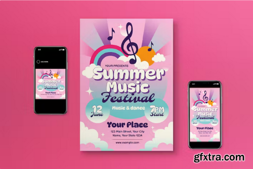 Pink Gradient Summer Music Festival Flyer Set