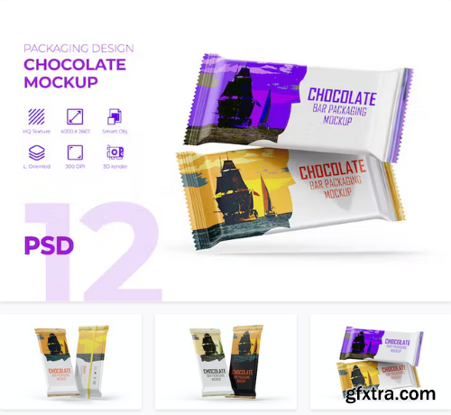 Glossy Chocolate Bar Package Mockup PSD Template