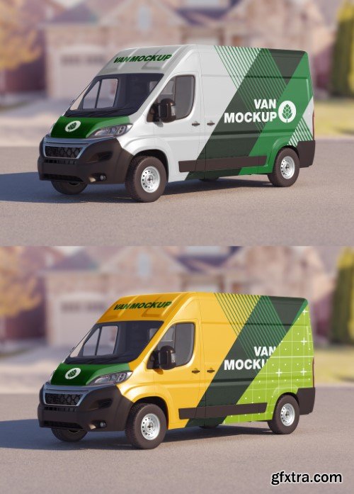 Outdoor Scene with Panel Van Mockup 583859681