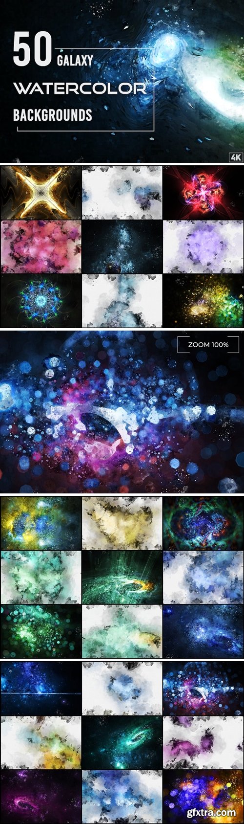 50 Watercolor Galaxy Backgrounds ACCAAK4