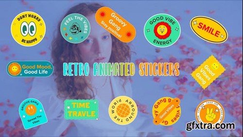 Videohive Retro Animated Stickers Element Pack After Effects Template 44912522