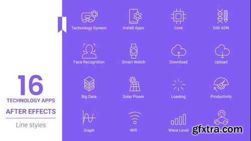 Videohive Technology Apps Animations Line icons Pack 44913663