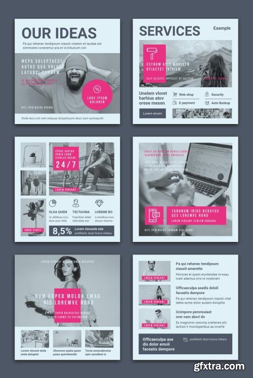 Square Social Media Post Layouts in Light Gray with Pink Accents 366787334