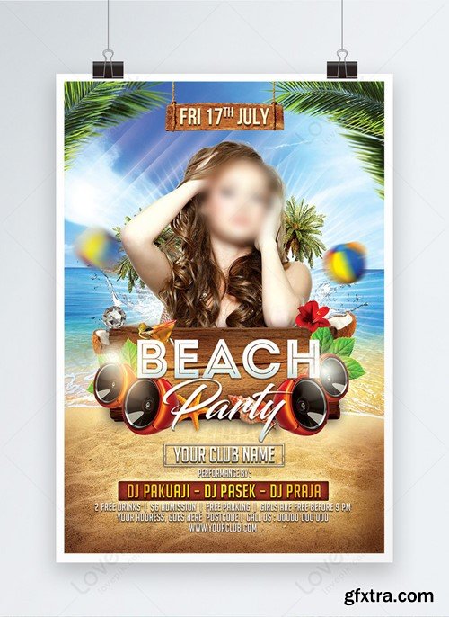 Beach Party Dj Music Poster Template 450013432