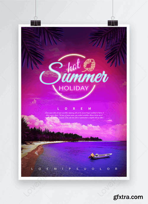 Neon Purple Summer Beach Tropical Party Poster Template 465363497