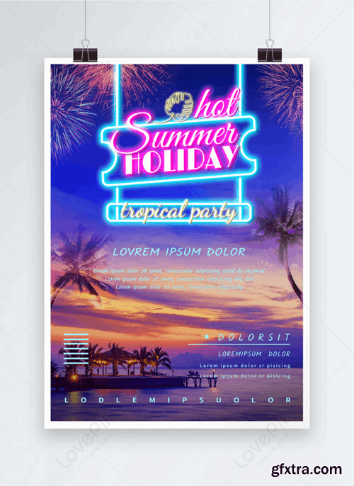 Summer Colorful Neon Beach Tropical Party Poster Template 465363946