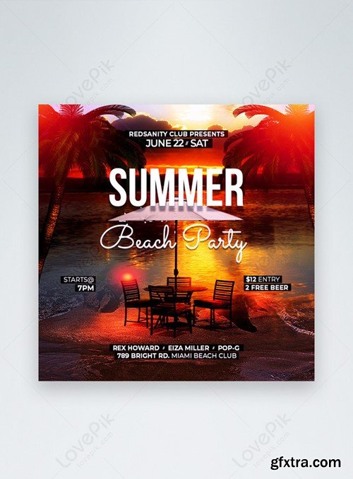 Summer Beach Party Event Social Media Post Template 450003877