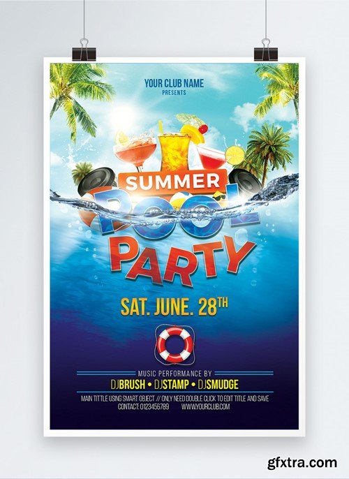 Summer Pool Party Dj Party Poster Template 450013439