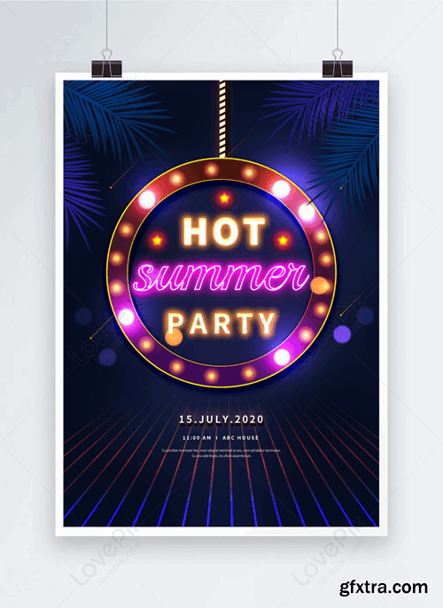 Trendy Neon Summer Party Poster Template 465363324