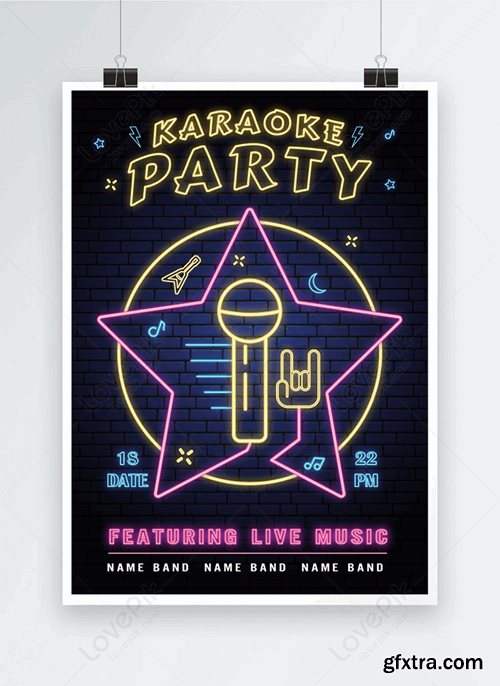 Neon Rock Party Poster Template 464978228